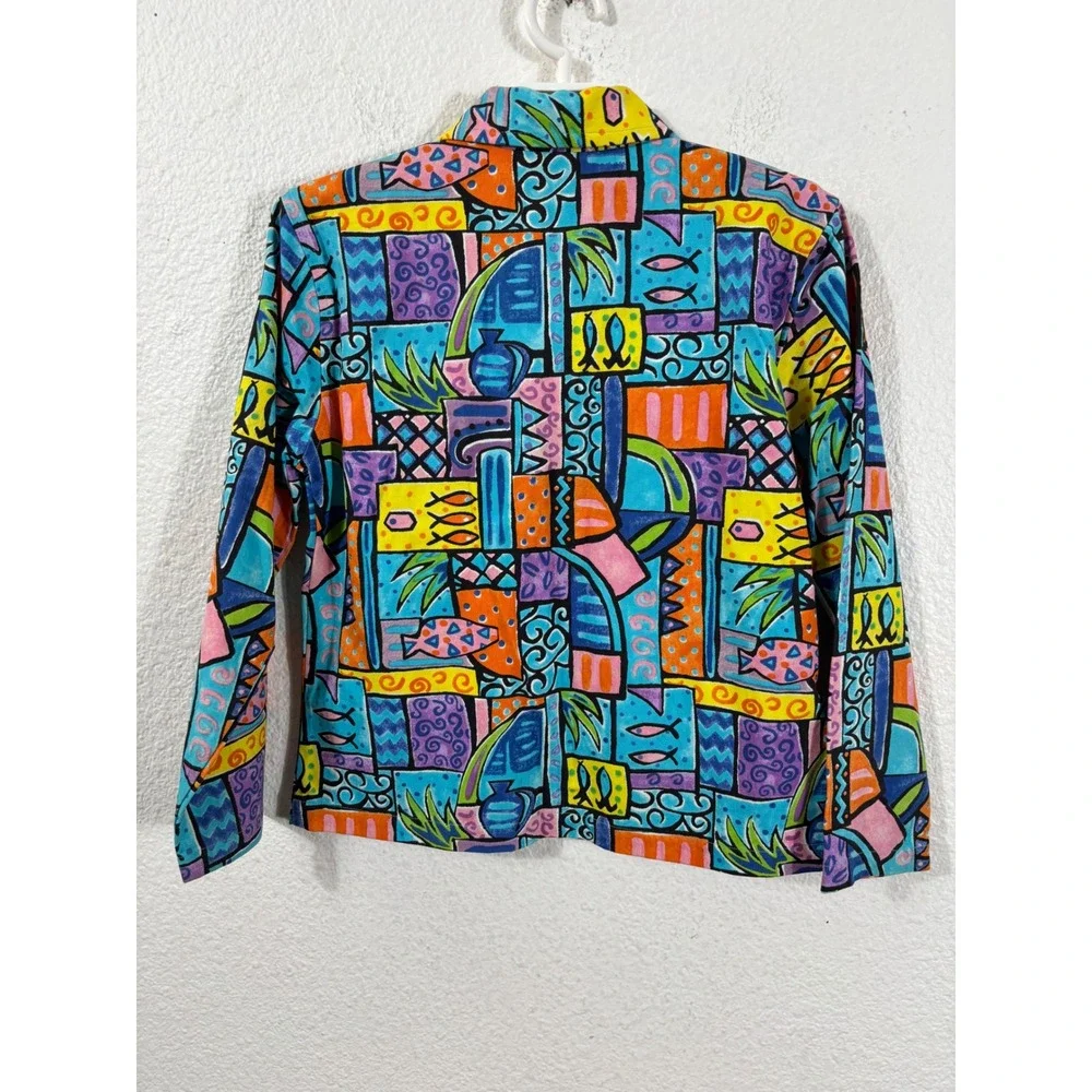 Life Style Jacket‎ Womens PM Multicolor Beaded Tropical Fish Novelty Print Arsty